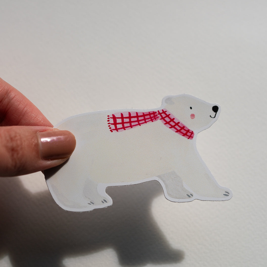 pink scarf polar bear sticker