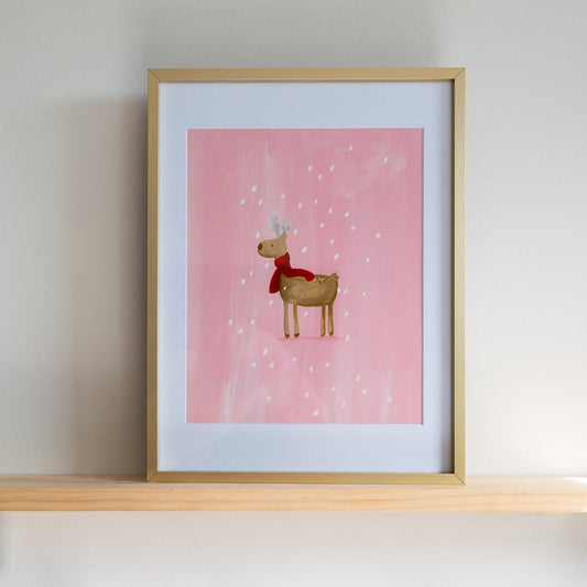 Digital Pink Reindeer Print